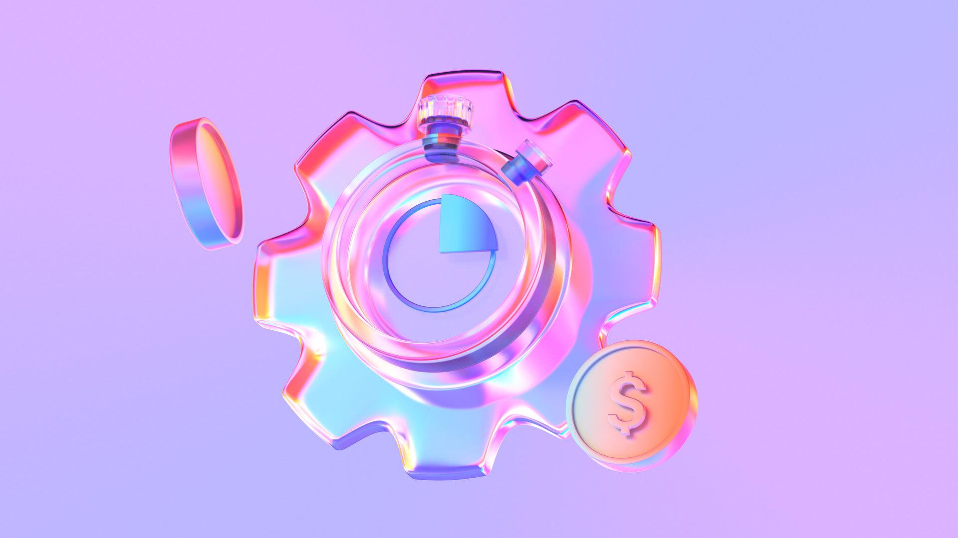 3D illustration of a gear and coins representing the concept of becoming a paid product tester