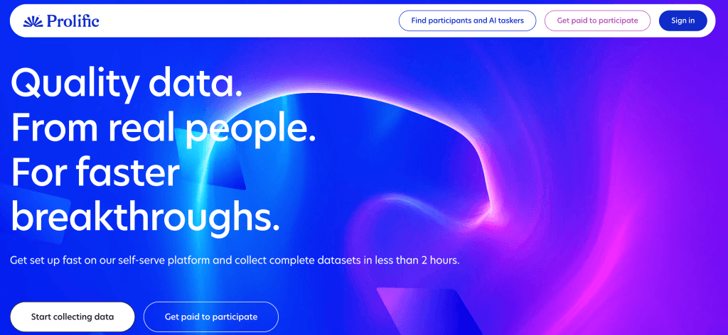 Prolific homepage screenshot