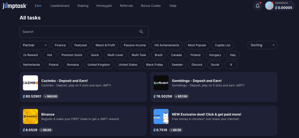 JumpTask dashboard screenshot
