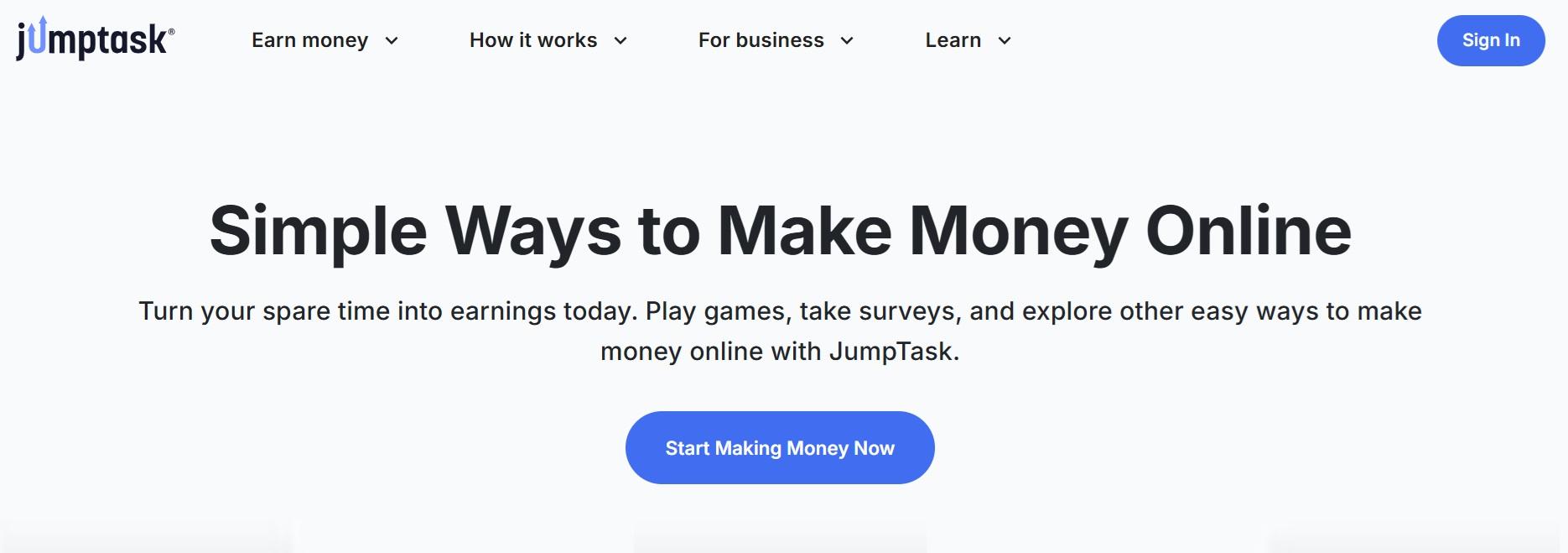 JumpTask homepage screenshot