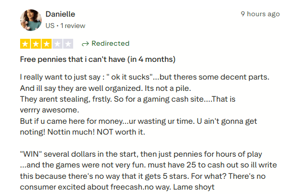 Freecash review by user